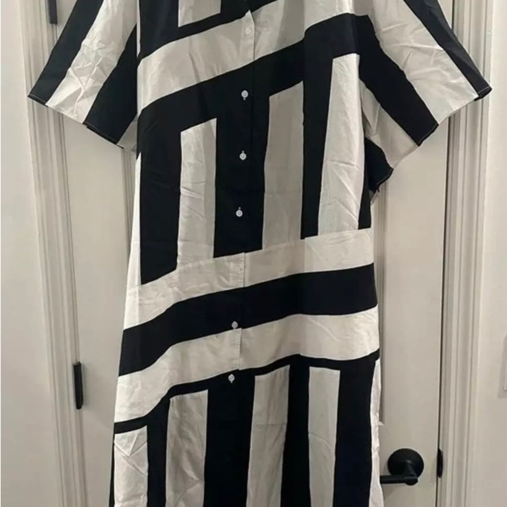 NWT $348 Frances Valentine Black/OysterStriped Amanda Dress - Picture 5 of 7